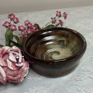 Handmade Pottery Bowl Vintage Artisan Handcrafted Signed Art Glazed Brown Tan